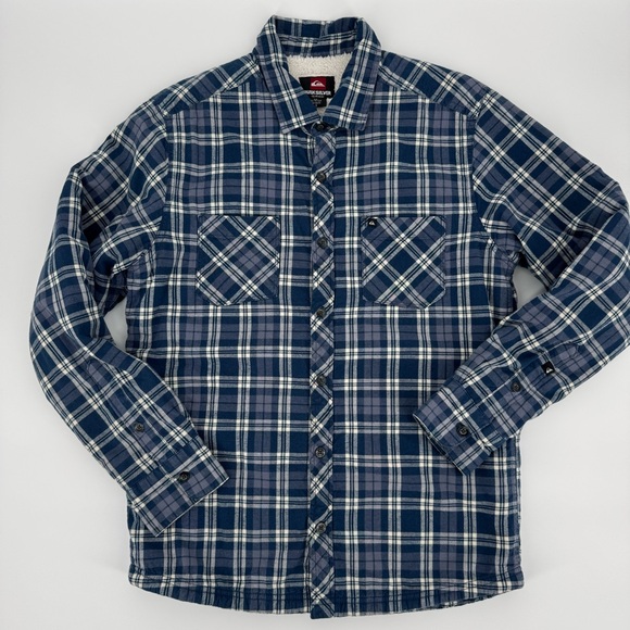 Quicksilver blue plaid button up jacket with sherpa liner - Picture 1 of 7